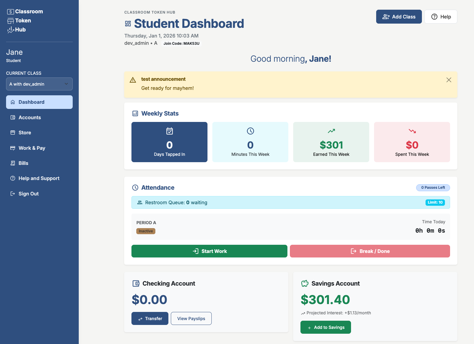 Student Dashboard Screenshot