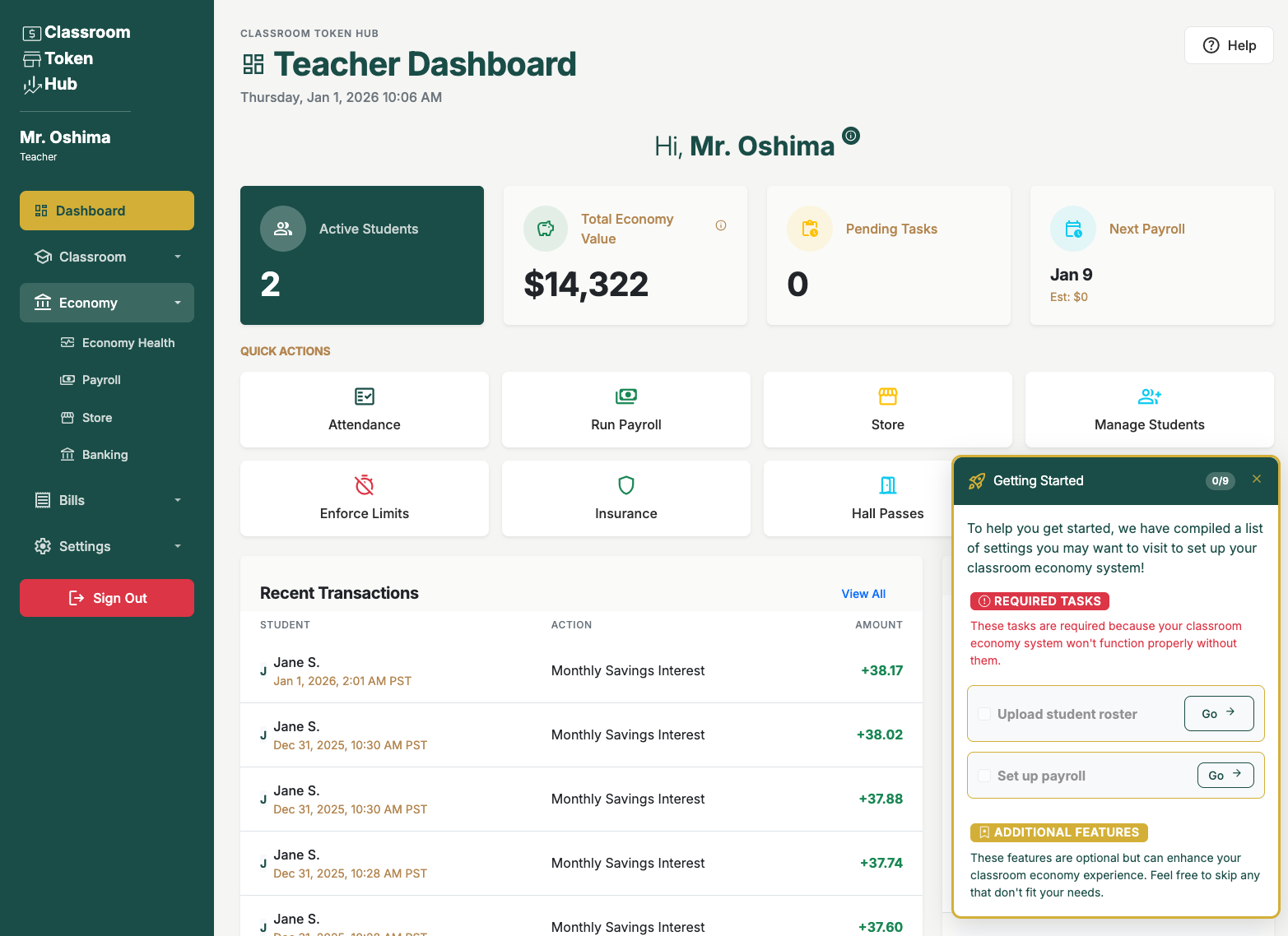 Teacher Dashboard Screenshot